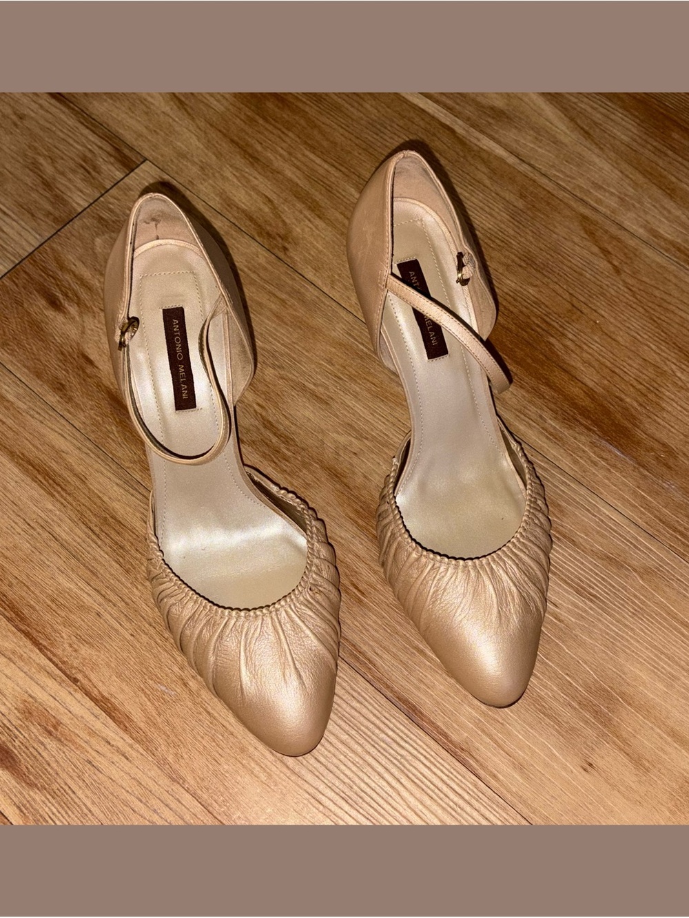 Antonio Melani Beige Pointed-Toe Ankle-Strap Pumps
